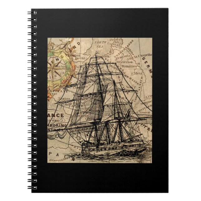 Carnet Navire Vintage Et Carte (Devant)