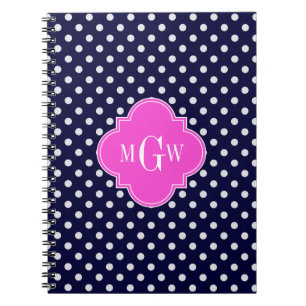 Carnet Navy Blanc pois rose vif Quatrefoil 3 Monogramme