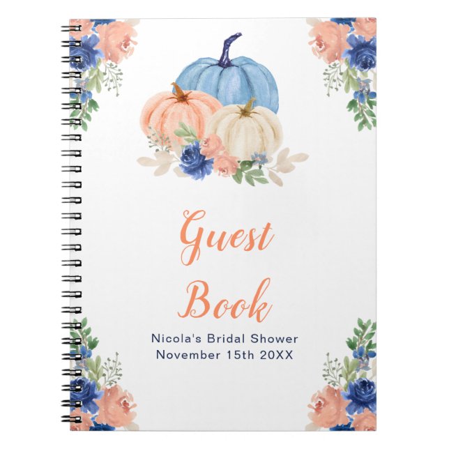Carnet Navy Blue and Blush Floral Pumpkins Bridal Shower (Devant)