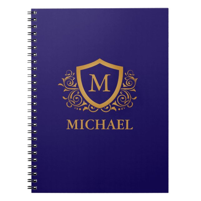 Carnet Navy Blue and Gold Personalized Monogram Name (Devant)