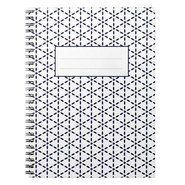 Carnet Navy Blue Geometric Pattern on White (Devant)