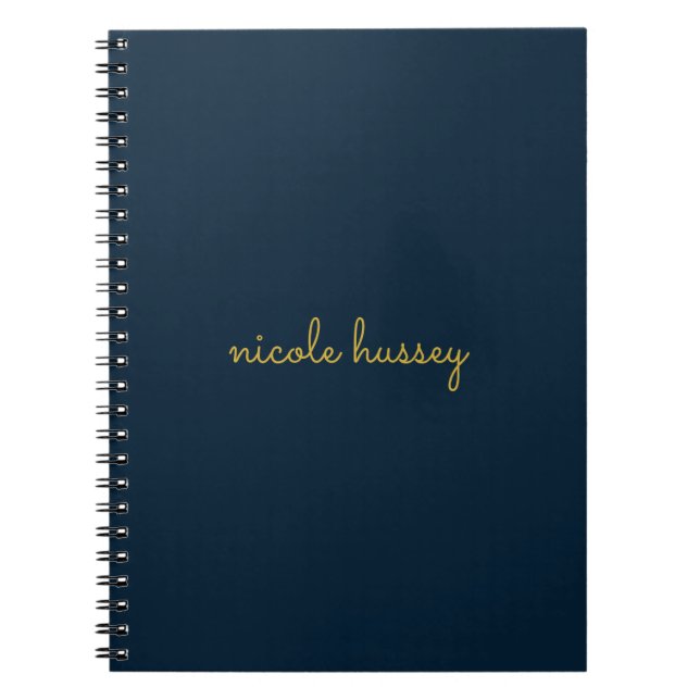 Carnet Navy Blue Gold Script  | Stylish Monogram Modern (Devant)