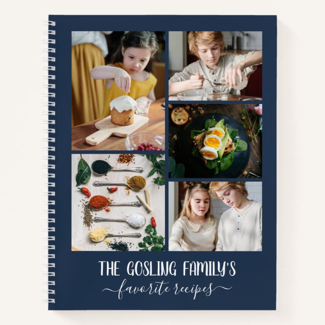 Carnet Navy Blue Photo Collage Recettes de la famille (Devant)