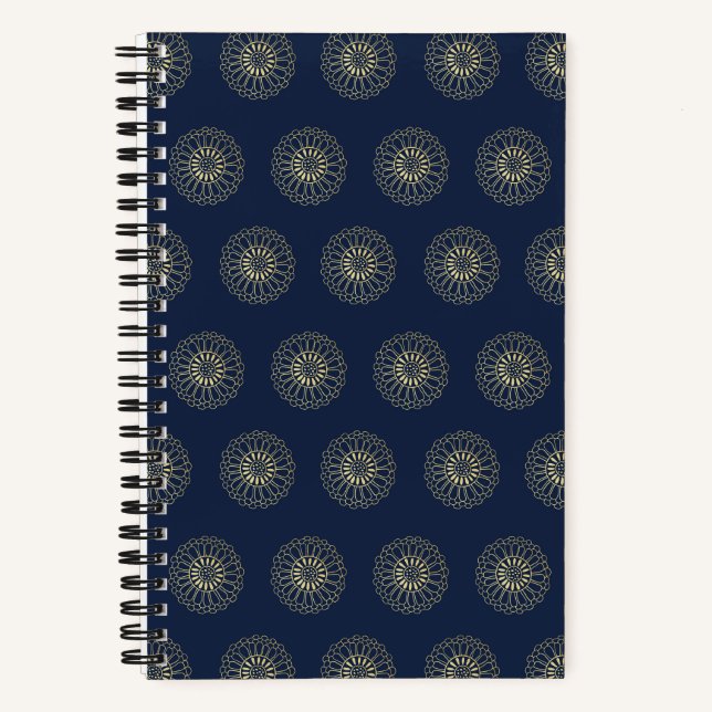 Carnet Navy | Médaillons de fleurs de Zinnia dorées (Recto)