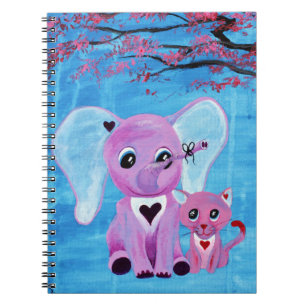 Carnet Ne m'oubliez pas éléphant rose chat cerisier art
