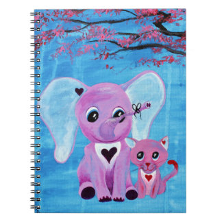 Carnet Ne m'oubliez pas éléphant rose chat cerisier art