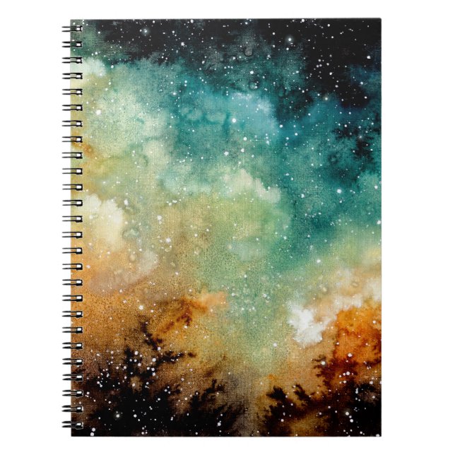 Carnet Nebula jaune vif, ciel bleu aquarelle. (Devant)