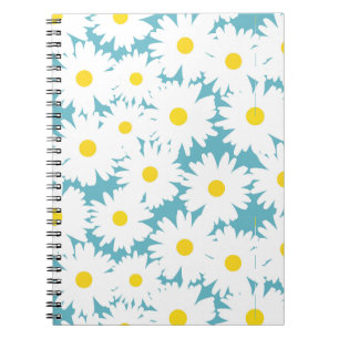Carnet Négative Space Daisies blanc jaune sur bleu