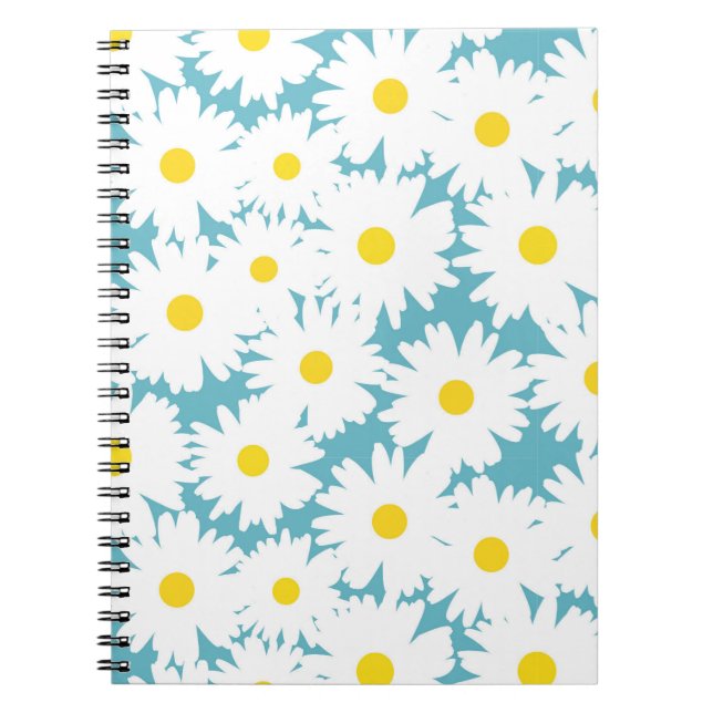Carnet Négative Space Daisies blanc jaune sur bleu (Devant)
