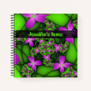 Carnet Neon Abstrait moderne rose vert Art Fleurs Nom