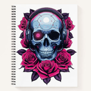 Carnet Neon Cyber-mort crâne et Rose blanc