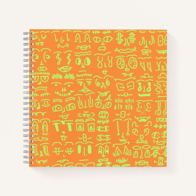 Carnet Neon Doodle Notebook – Vibrant Orange and Green Ha (Devant)