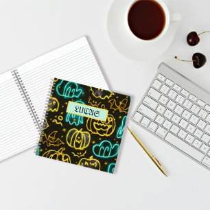 Carnet Neon Éffrayant Halloween Ghost Bats Motif Citrouil