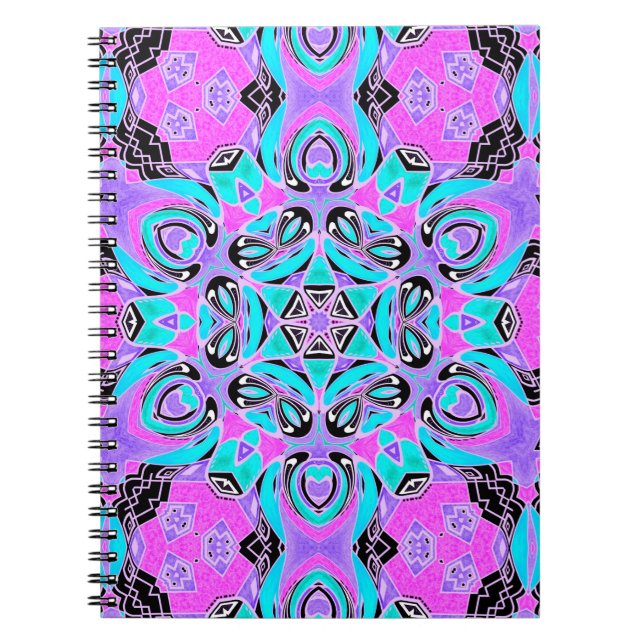Carnet Neon kaleidoscope, mandala (Devant)