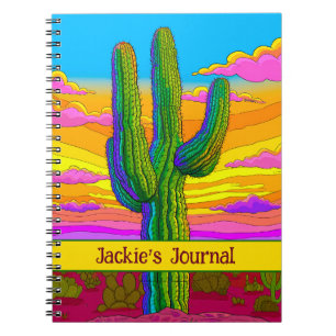Carnet Neon Saguaro Cactus Coucher du soleil Scène du dés