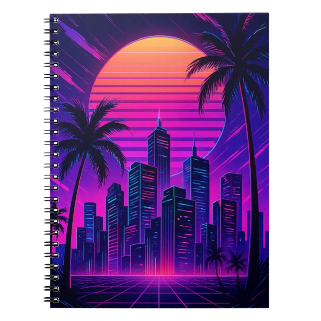 Carnet Neon Sunset Cityscape rétro-futuriste (Devant)