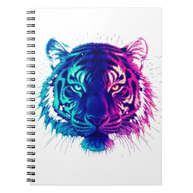 Carnet Neon White Tiger – Glowing Cyberpunk Wildlife Art (Devant)