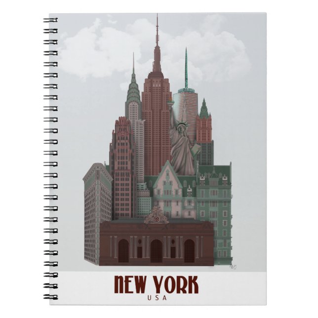 Carnet New York dans les nuages - Rouge foncé et vert (Devant)
