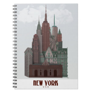 Carnet New York en nuages - rouge foncé et verts