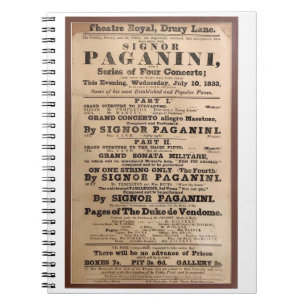 Carnet Niccolò Paganini poster de concert Drury Lane Lond