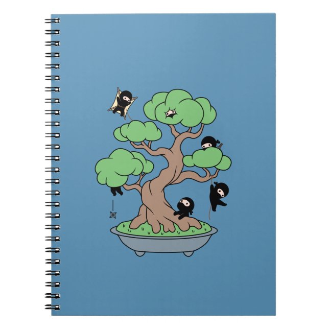 Carnet Ninjas minuscules dans l'arbre Bonsai en bleu (Devant)