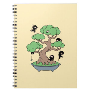 Carnet Ninjas minuscules en bonsaï sur jaune
