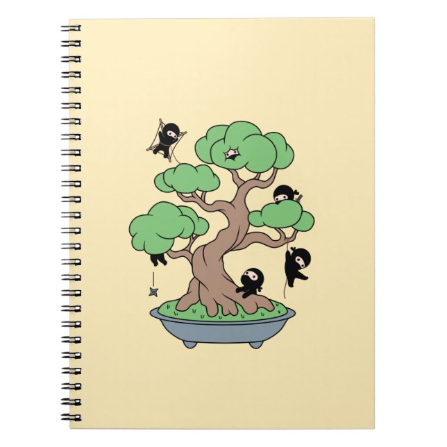 Carnet Ninjas minuscules en bonsaï sur jaune (Devant)