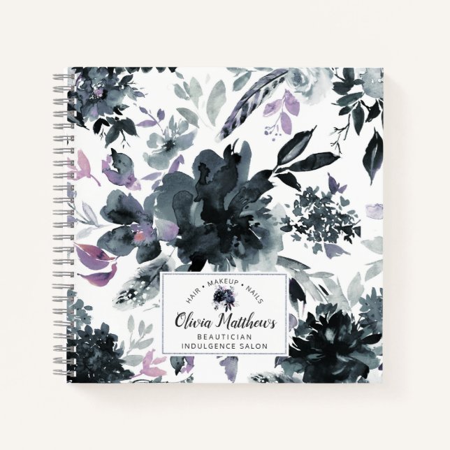 Carnet Nocturne Floral Aquarelle marine Monogramme person (Devant)