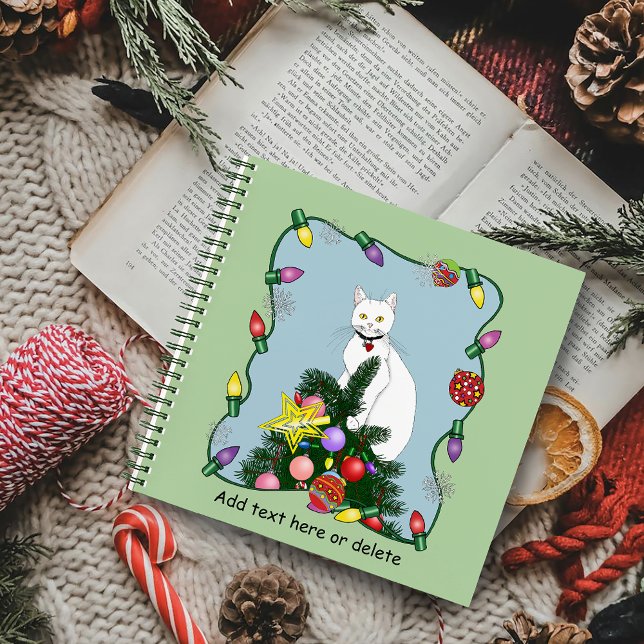 Carnet Noël Arbre drôle Chat blanc (Créateur téléchargé)