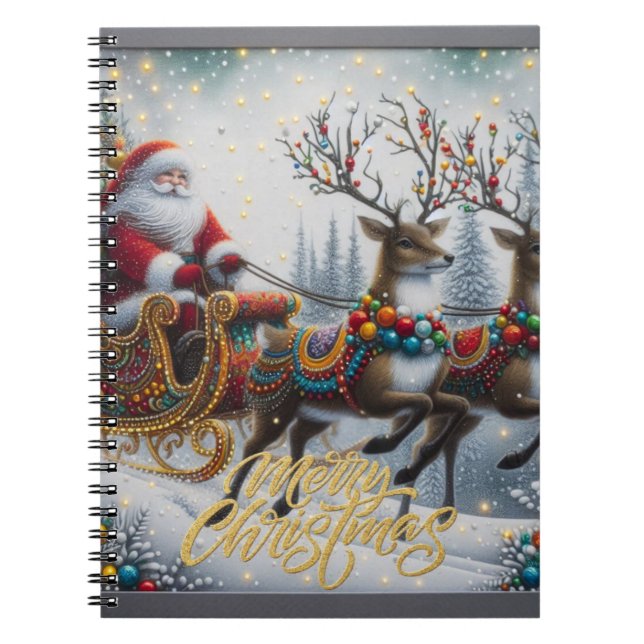 Carnet Noël classique/Vintage Père Noël & rennes (Devant)