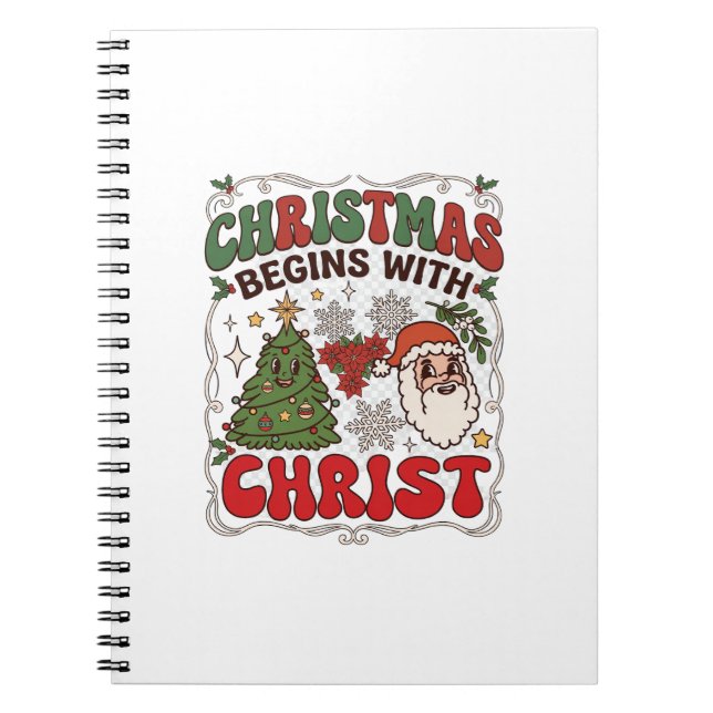 Carnet Noël Commence Christ Père Noël Arbre Flocon de Nei (Devant)