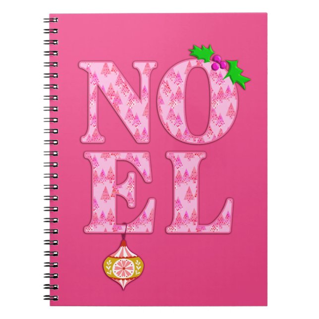 Carnet NOEL dans un Motif d'arbre de Noël rose (Devant)