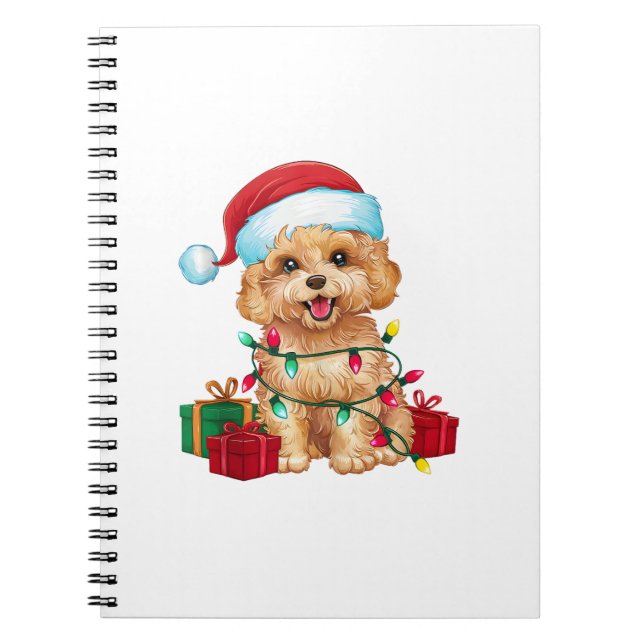 Carnet Noël Éclairage Santa Chapeau Maltipoo Chien Noël (Devant)