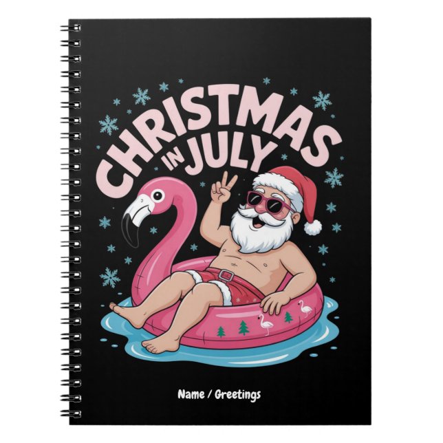 Carnet Noël en juillet Santa Flamingo Funny Summer Xmas (Devant)