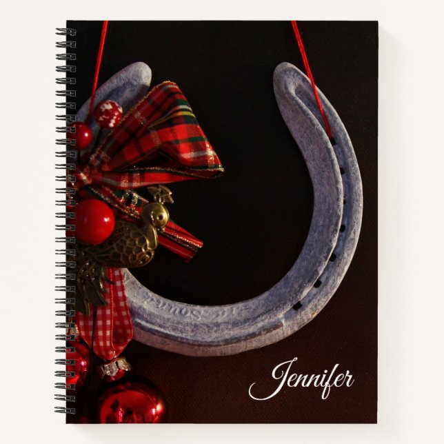 Carnet Noël équestre pendre en fer à cheval Photo (Devant)