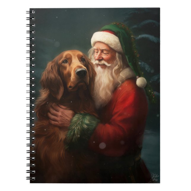 Carnet Noël festif du Père Noël de l'Irish Red Setter (Devant)