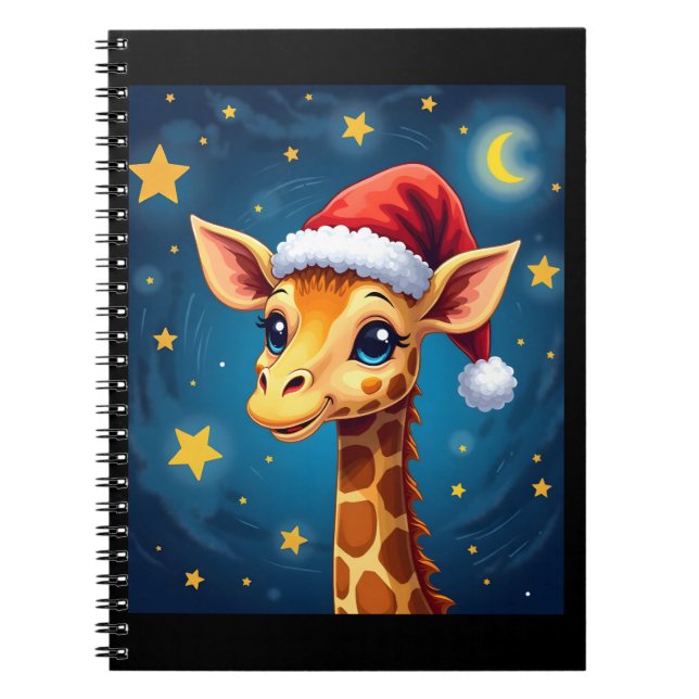 Carnet Noël Giraffe Santa Hat Starry Nuit Fête L (Devant)