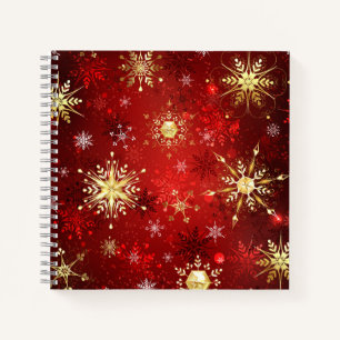 Carnet Noël Golden Snowflakes sur Arrière - plan rouge
