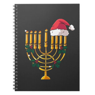 Carnet Noël Hanukkah Juif Père Noël Menorah 
