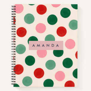 Carnet Noël personnalisé rouge vert et rose à pois