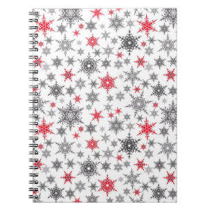 Carnet Noël, rouge, blanc, flocons de neige, hiver, Nouve