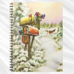 Carnet Noël vintage, boîtes aux lettres dans un paysage h