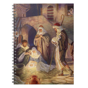Carnet Noël vintage de la Nativité, 3 bergers et Jésus