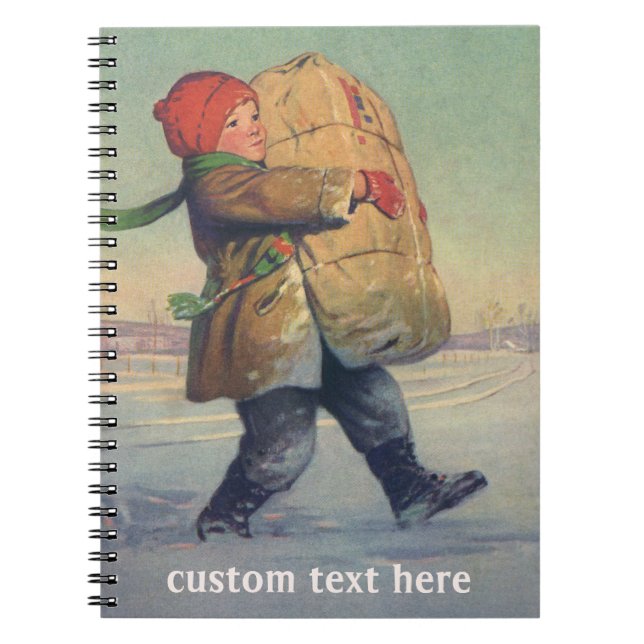 Carnet Noël Vintage, Enfant avec Gros Colis (Devant)