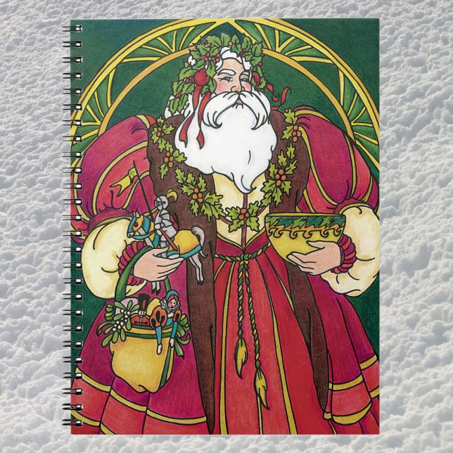 Carnet Noël Vintage, Père Noël avec Feuilles Holly (Créateur téléchargé)