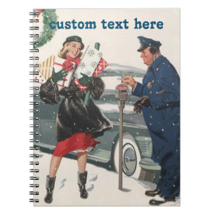 Carnet Noël vintage, Policier faisant des achats de cadea
