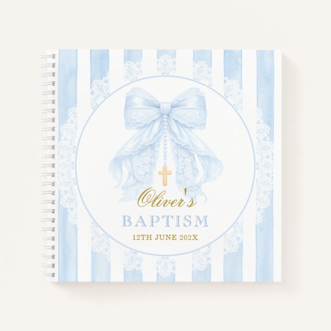 Carnet Nœud bleu élégant garçon en dentelle (Devant)