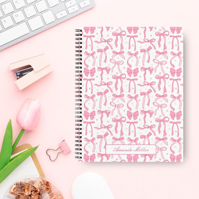 Carnet Nœud Coquette Rose Super Mignon Nom Personnalisé (Créateur téléchargé)