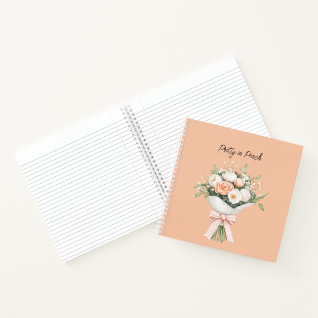 Carnet Nœud de bouquet floral de roses blanches pêche (Intérieur)