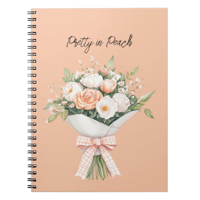 Carnet Nœud de bouquet floral de roses blanches pêche (Devant)